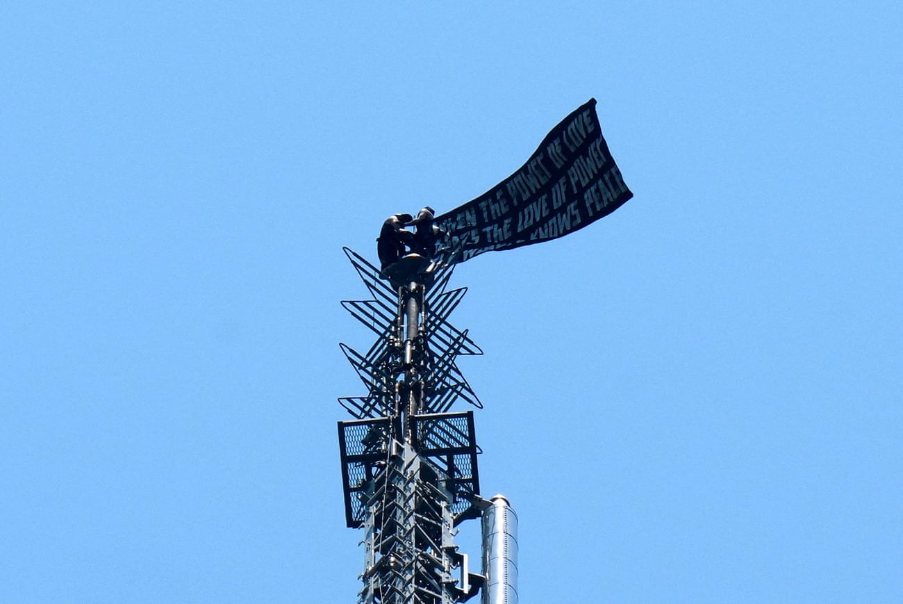 Two people climb Empire State Building