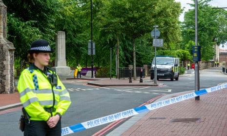 Police outside Forbury Gardens, Reading, scene of a suspected terror attack