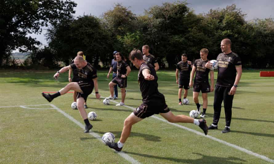 Wycombe’s assistant manager, Richard Dobson, and the B team manager, Sam Grace, play ‘Quadrant’.