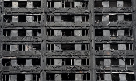 Extensive damage is seen to Grenfell Tower