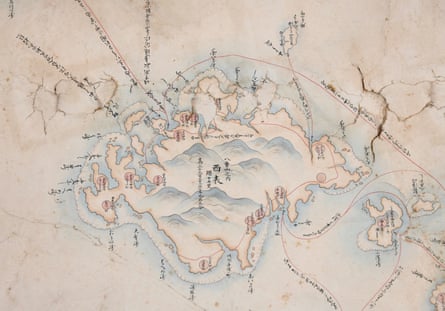 A hand drawn map of Okinawa dating back to the 19th century, one of 22 historic artifacts that were looted following the Battle of Okinawa and recovered in a Massachusetts home.