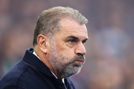 Tottenham manager Ange Postecoglou looks on prior to the match between Brighton and Spurs at the Amex Stadium