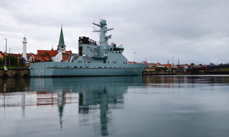 A Danish military vessel docked at the island of Bornholm, Denmark