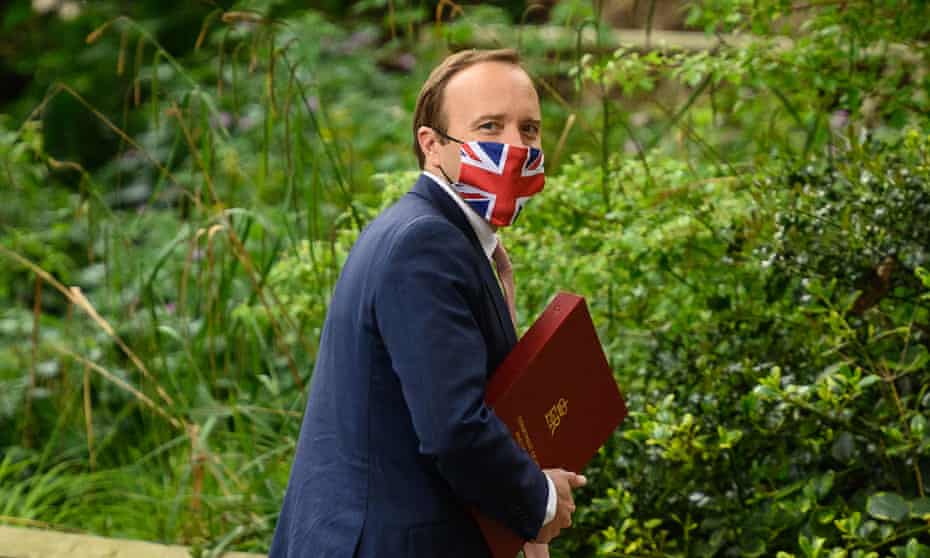 Matt Hancock wearing a union jack face mask
