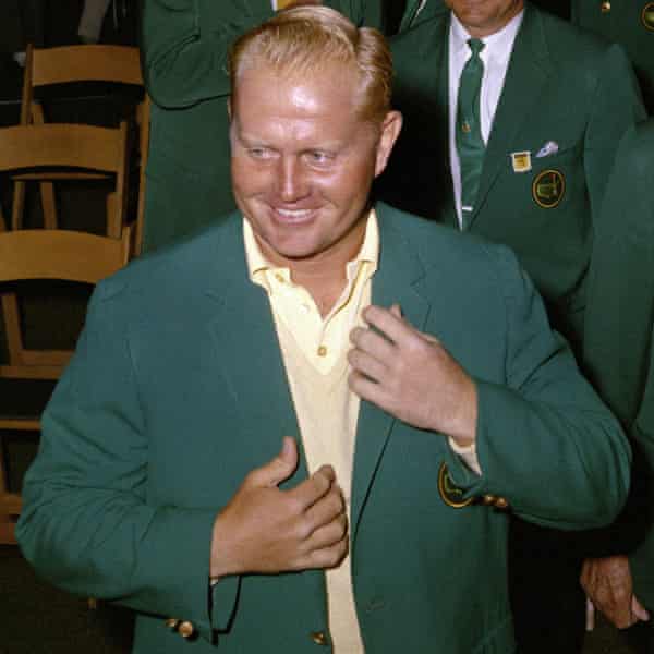 Jack Nicklaus presents the green jacket to himself as a consecutive winner.
