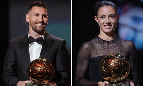 Ballon d’Or 2023 award winners, Lionel Messi and Aitana Bonmati.