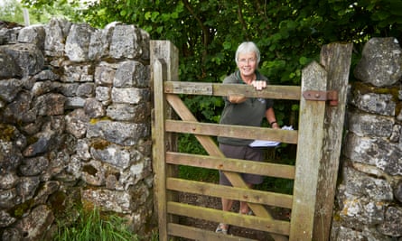 Sally Williams surveying public rights of way in Threshfield parish, in the Yorkshire dales national park