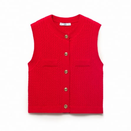 Mango Chunky-knit waistcoat with buttons, in red.
