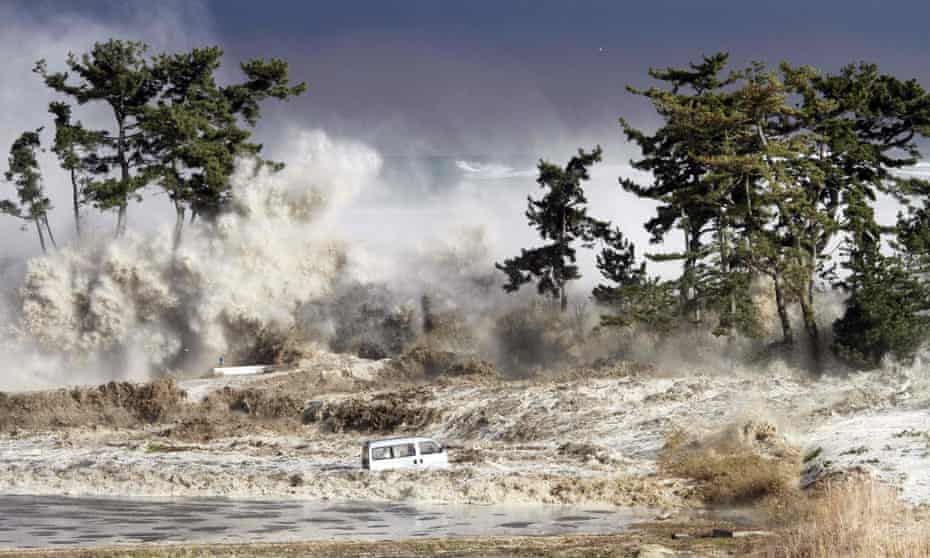 Tsunami waves hitting the coast of Minamisoma in Fukushima prefecture on March 11, 2011