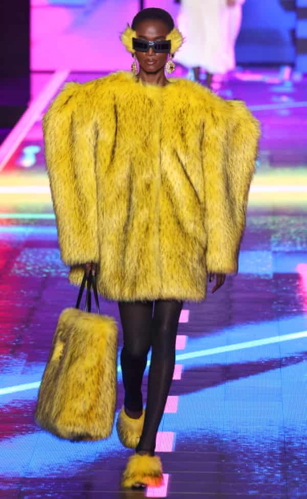 Yellow fake fur outfit