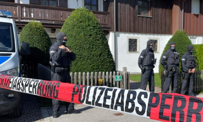 German police outside the lakeside residence of Alisher Usmanov in Bavaria.