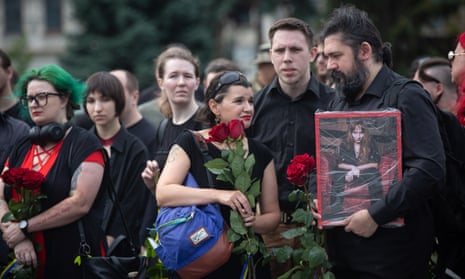 Mourners at the funeral of combat medic Daria Filipieva, who was killed on the Donetsk frontline 