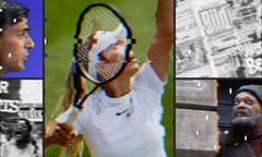 AI illustration: composite image of screenshots around image of tennis player