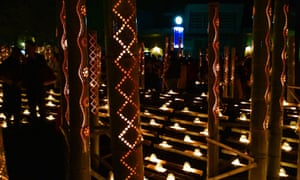 Illuminated Bamboo Lanterns For Mizuakari Festival