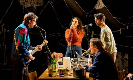 An Enemy of the People from left Zachary Hart as Billing, Jessica Brown Findlay as Katharina Stockmann, Matt Smith as Thomas Stockmann and Shubham Saraf as Hovstad.