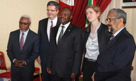 UN Security Council members visit Burundi in March 2015, with representatives from Angola, France, the US and UN secretary general’s special envoy, with President Nkurunziza