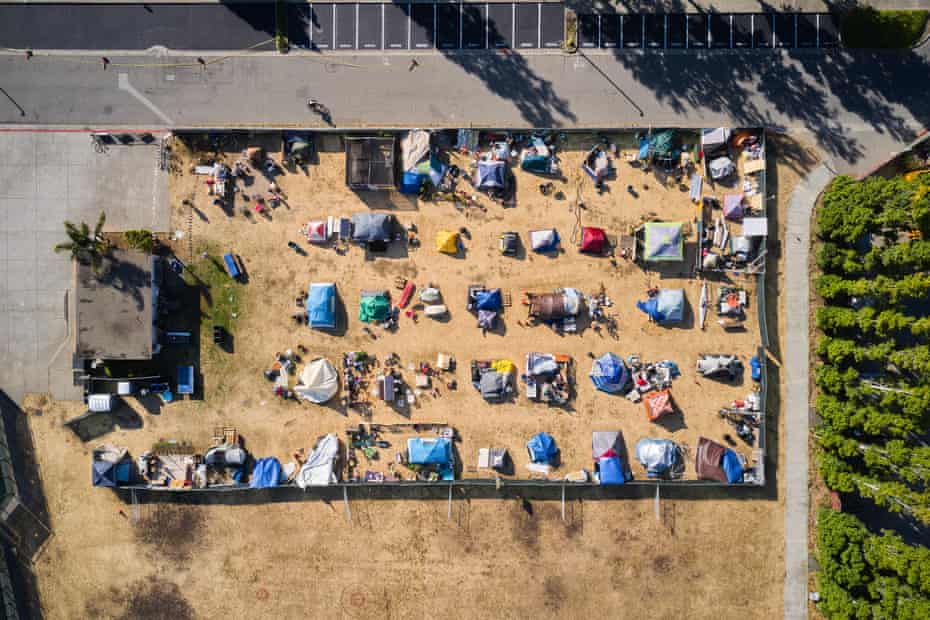 An aerial image of the homeless encampment.