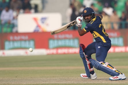Sri Lanka batsman Kamindu Mendis plays a shot on his way to a century