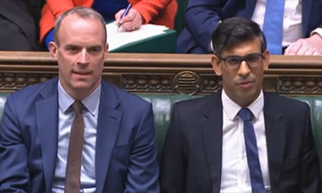 Dominic Raab and Rishi Sunak sitting next to each other in the House of Commons during prime minister's questions