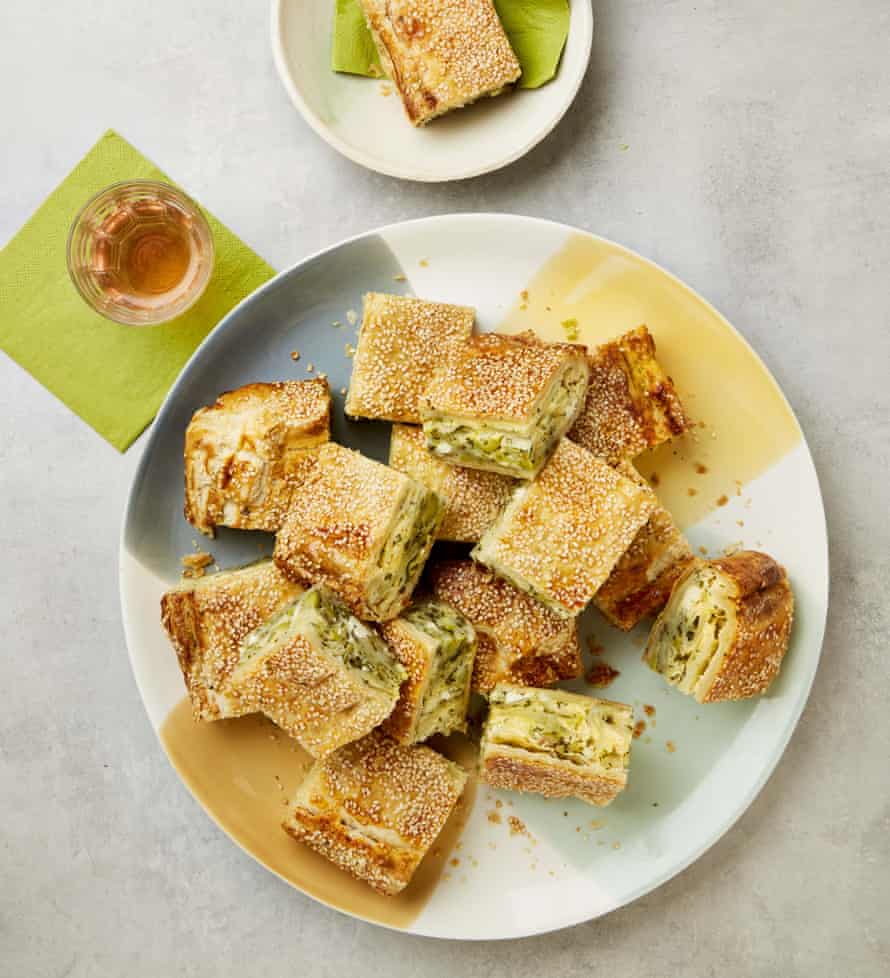 Yotam Ottolenghi’s cheesy potato and herb slab pie.