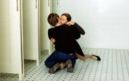 Isabelle Huppert kisses Benoit Magimel in a public bathroom in The Piano Teacher.