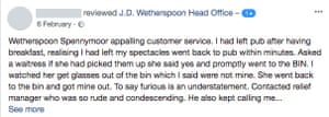 A customer claims on Facebook that her lost glasses were retrieved from the bin at Wetherspoons