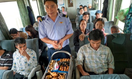 Food being sold in a train during a train journey from Hue to Danang