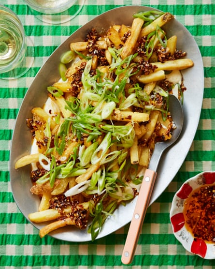 Ravinder Bhogal’s oven fries with whipped tofu and chilli dressing.