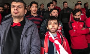Zeinab in her male disguise at Azadi stadium, in Tehran, Iran.
