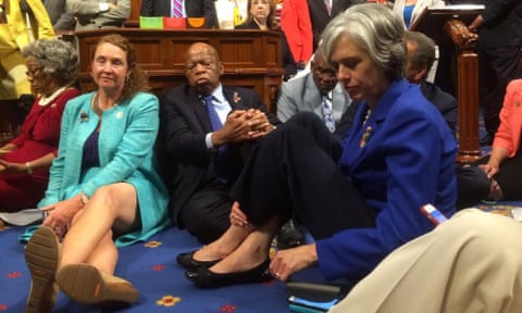 Democratic House members staging a sit-in over gun legislation in Washington.