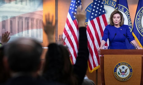 House speaker Nancy Pelosi addresses reporters Thursday on Capitol Hill.
