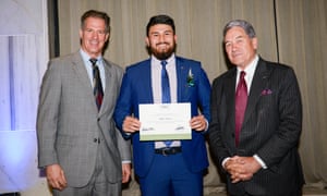 Abbas Nazari (middle) with US ambassador to New Zealand Scott Brown (left) and NZ’s deputy prime minister Winston Peters.