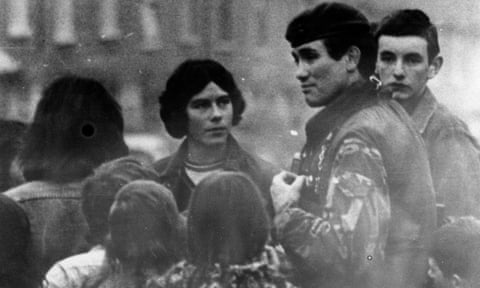 Grenadier Guards Capt Robert Nairac talking to children in the Ardoyne area of Belfast