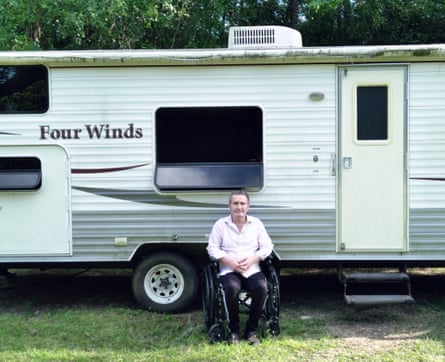 ‘We’re penniless,’ says Andre Rivenell, who along with his wife has been forced to live in a campervan in his mother-in-law’s backyard in Texas.