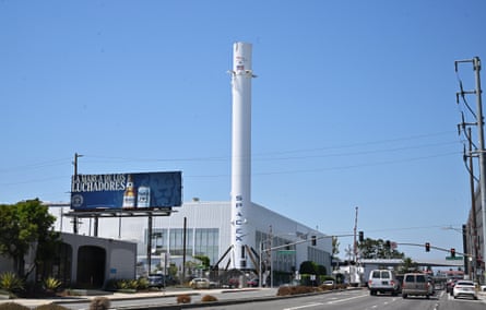 The Falcon 9 booster at SpaceX headquarters in Hawthorne, California, on 16 July 2024.