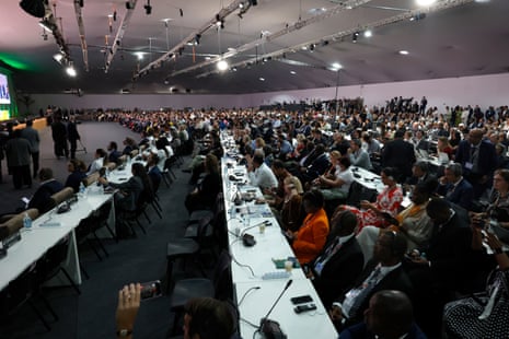 Delegates watch the opening plenary of Cop30 in Belem, Brazil.