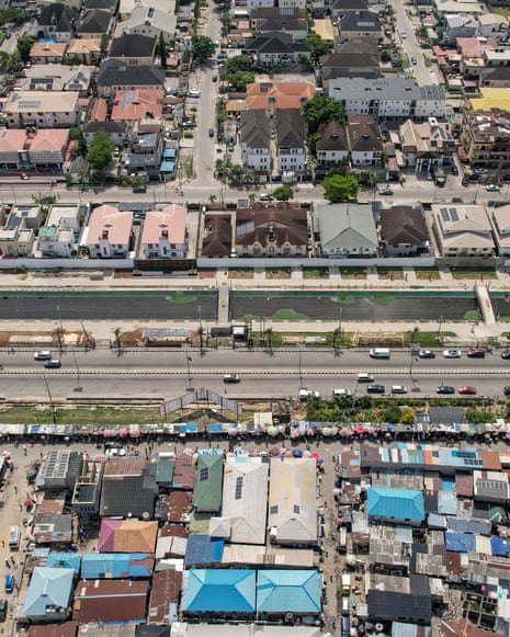 An aerial view of a road in a city