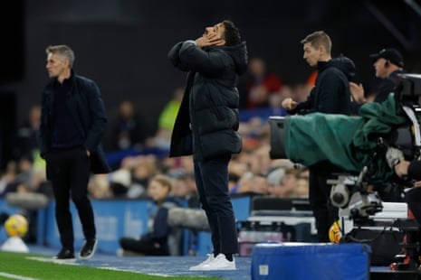 Ruben Amorim, the new Manchester United manager, looks frustrated during Ipswich v Manchester United at Portman Road