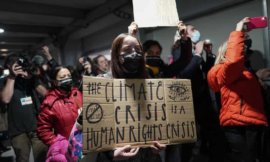 People stage a climate justice protest in Glasgow on 12 November.