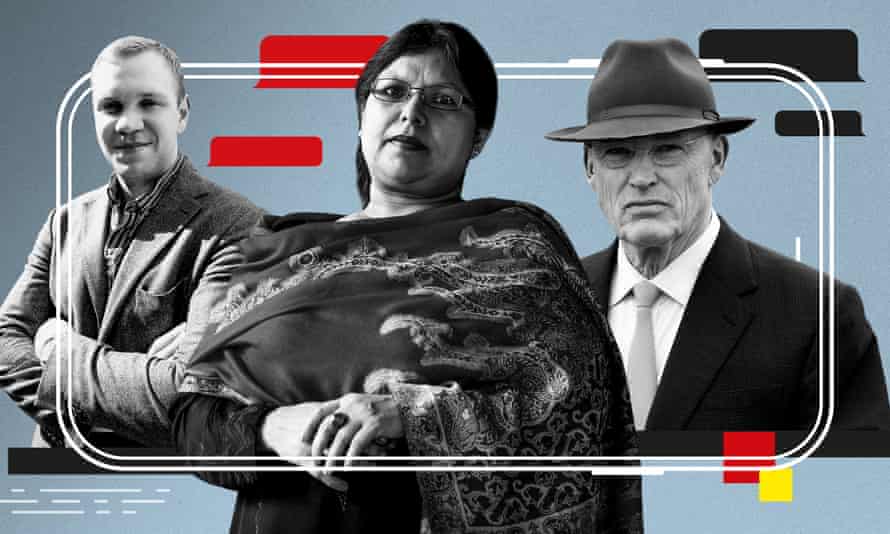 From left, British academic Matthew Hedges, Lady Uddin and horse trainer John Gosden