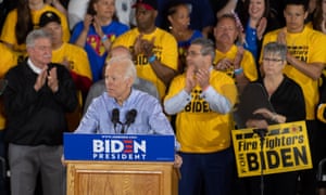The former vice-president Joe Biden speaks at a campaign rally at Teamsters Local 249 union hall 29 April 2019 in Pittsburgh, Pennsylvania. 