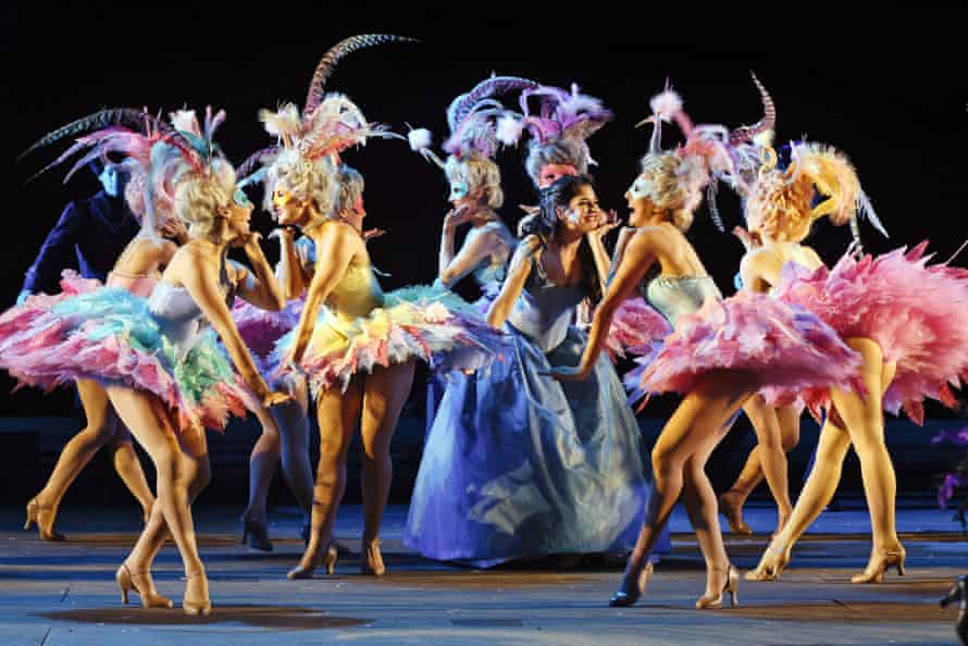 The costuming is inventive, eye-catching and big on bird feathers.
