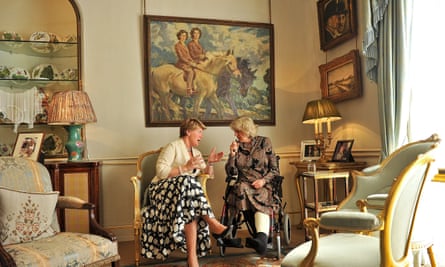 TV presenter Claire Balding (L) talks to Camilla, the Queen Consort, during an event at Clarence House in April 2010.