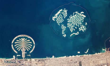 The artificial archipelagos Palm Jumeirah and The World, Dubai.