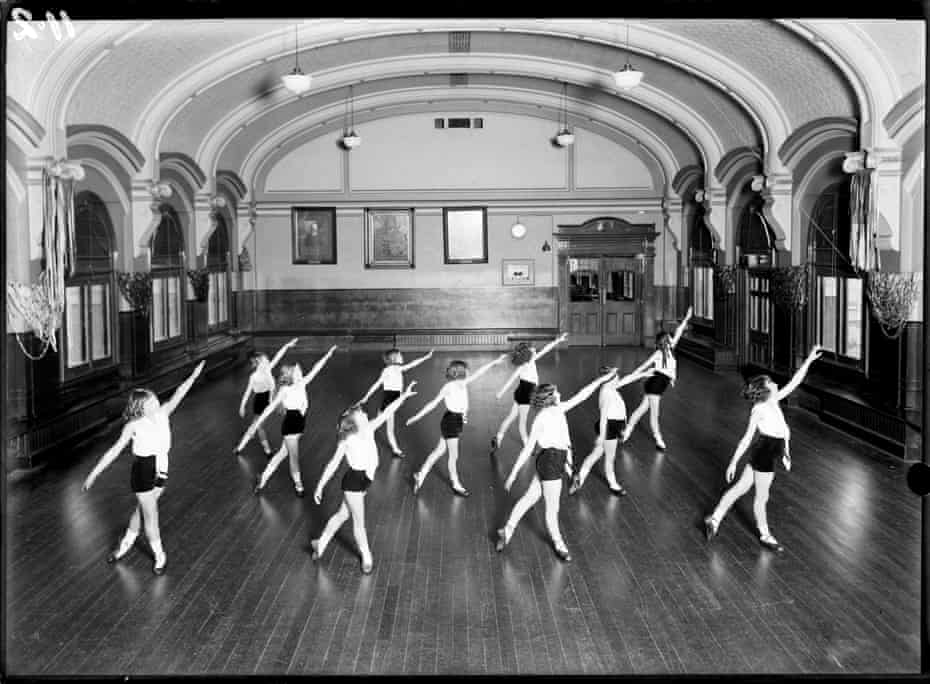 Ladies physical culture class c1931, Flinders Street Station Ballroom.