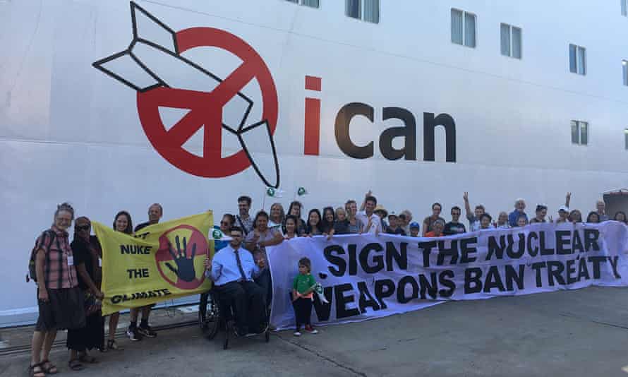 Anti-nuclear campaigners at the Peace Boat.