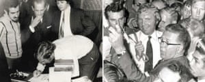 Bobby Moore signs paperwork before his release and smiles as he arrives at Mexico City airport following his release from police custody