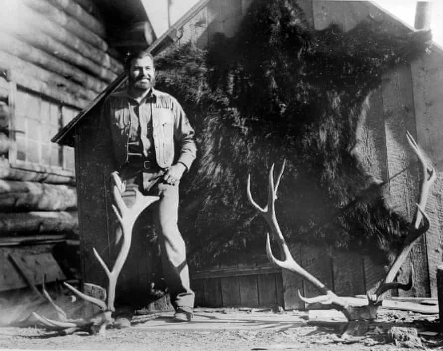 Ernest Hemingway on a hunting trip in Wyoming, 1932.