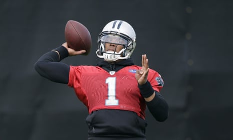 Cam Newton, Carolina Panthers quarterback, throws during practice
