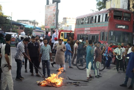 A protest in a street in Dhaka, Bangladesh.